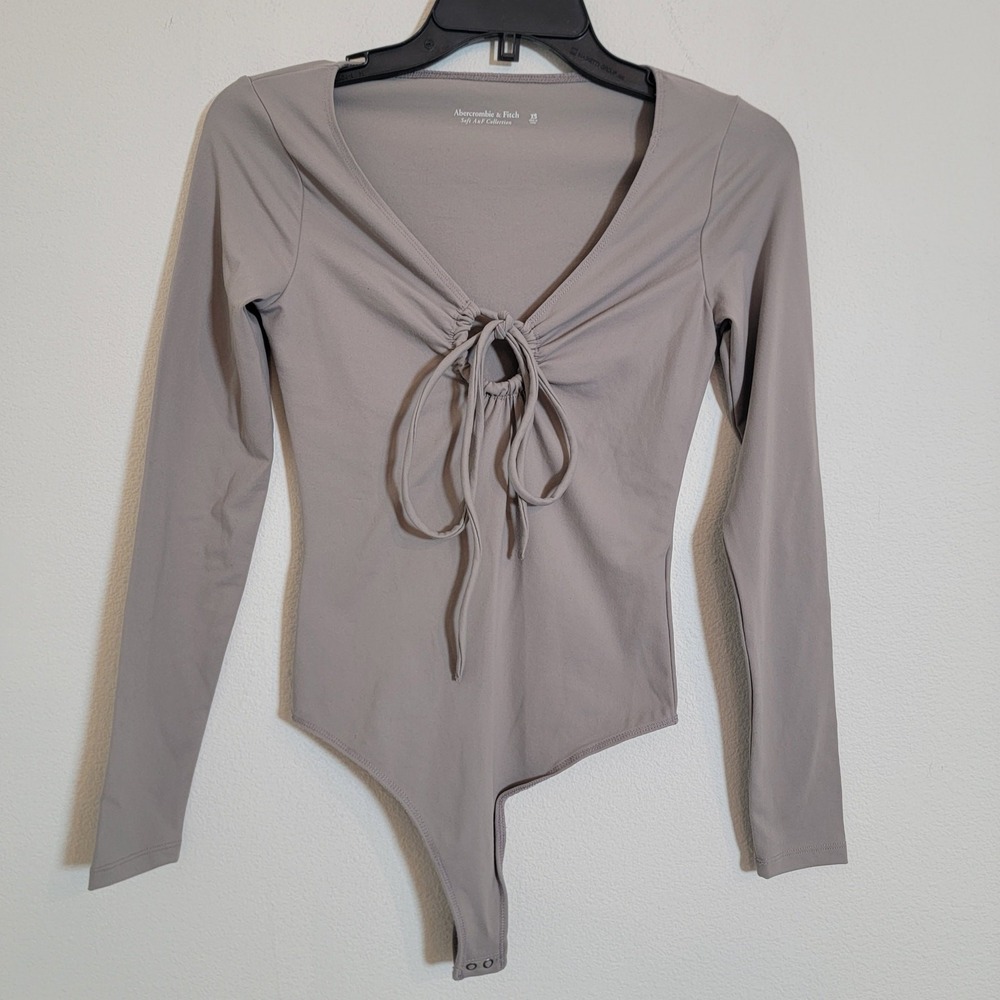 Abercrombie & Fitch Soft A&F Longsleeve Bodysuit Thong XS NEW Front Cutout Tie